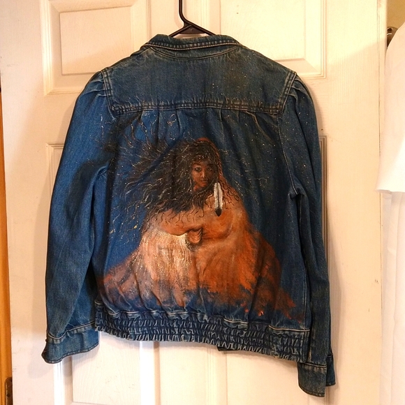 Denim Jacket with Native American Painting - Picture 1 of 7